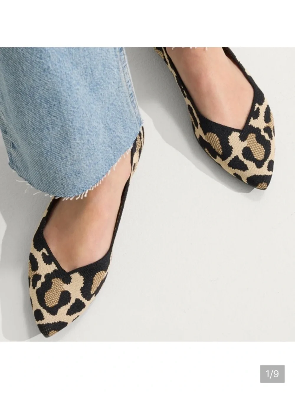 Rothy's Leopard Print Pointed Toe Flats in Black and Tan - Picture 1 of 12